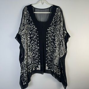 Harari Silk Poncho 1X Flowy Black White with Tank 2X Top Blouse Graphic Print